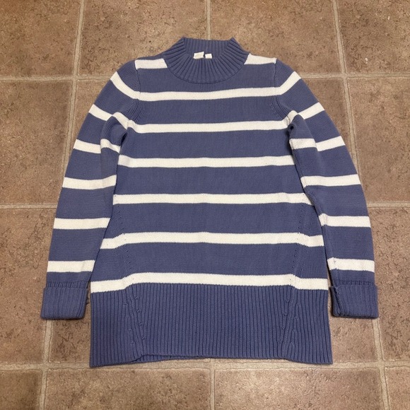 GAP Sweaters - Gap Striped Sweater Womens Small Blue White Excellent Mock Neck Knit Tunic